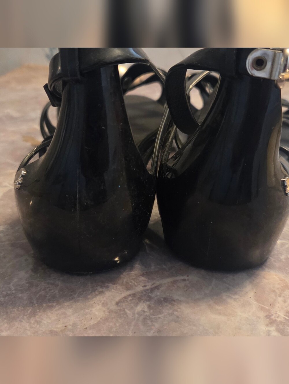 Melissa Black Sandals with Pearl Buttons - Picture 3 of 6